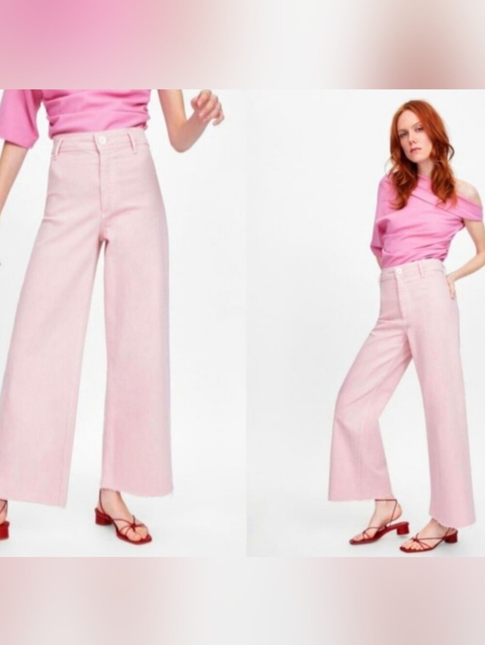 ZARA The Marine Straight High Rise Wide-leg Jeans in Blush Pink, Size 6/28